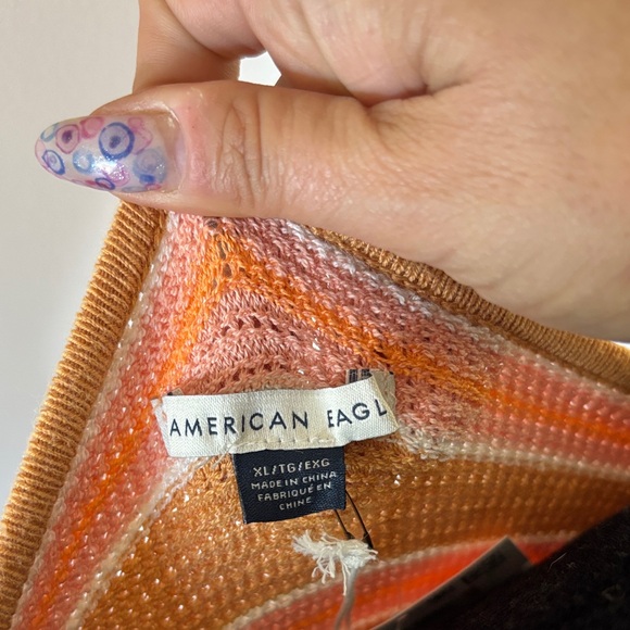 American Eagle Outfitters retro pink/orange/tan Striped knit Crop Top - Picture 2 of 6
